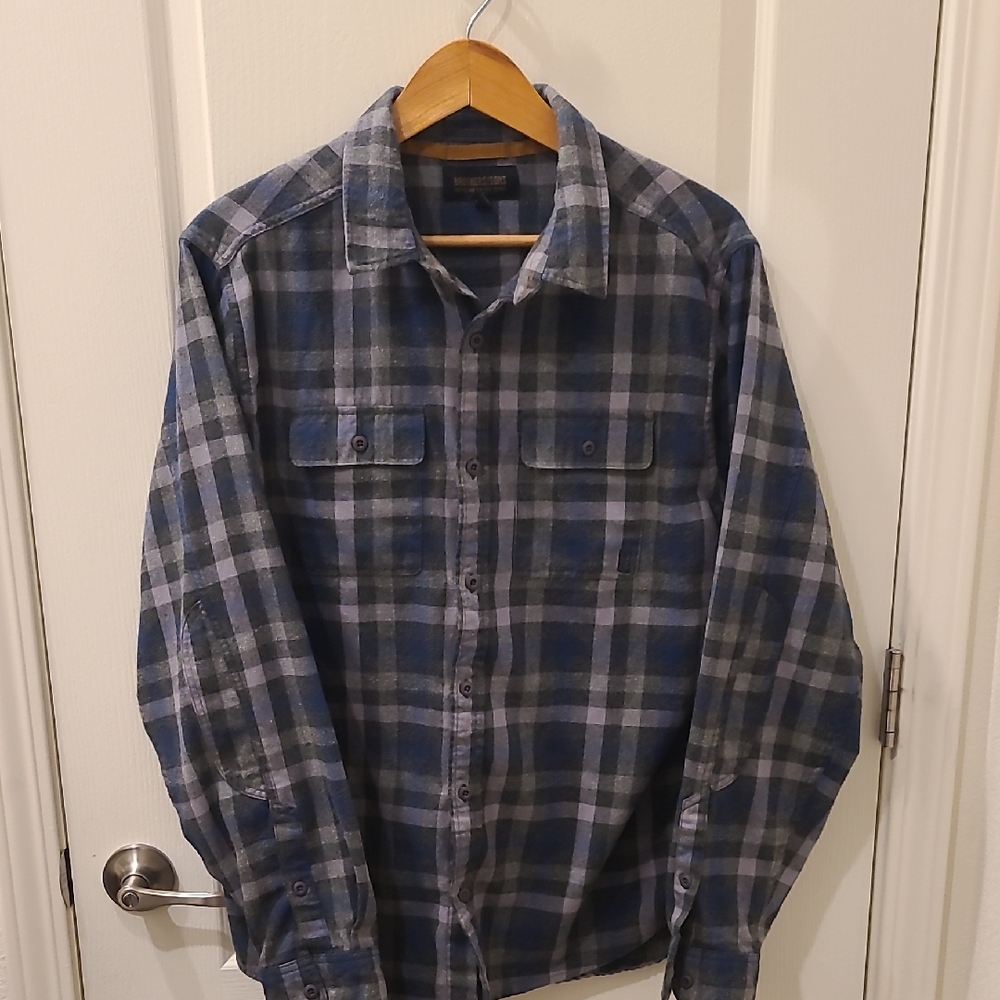 Men's Navy and Charcoal Plaid Flannel Shirt